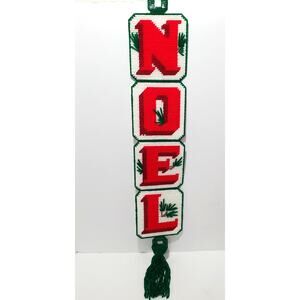 Vtg Handmade Finished Needlepoint NOEL Wall Hanging Christmas Decoration 33"